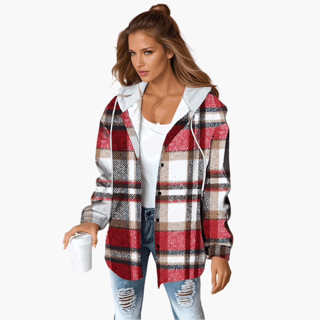 Arlene | Women's Hooded Plaid Button-Up Flannel Shacket