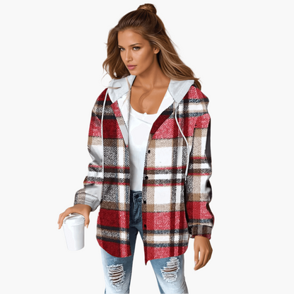 Arlene | Women's Hooded Plaid Button-Up Flannel Shacket