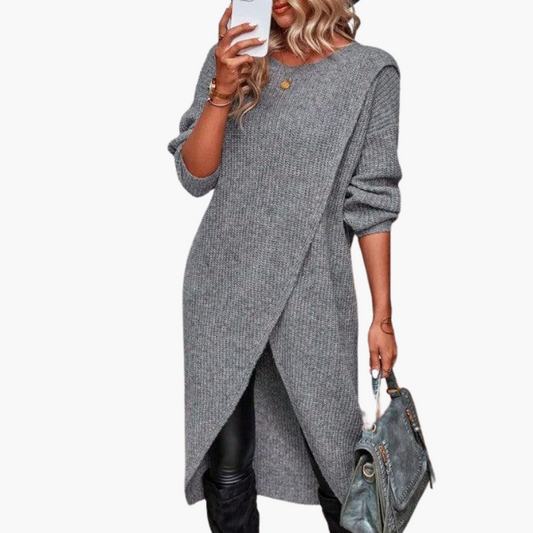 Umberlise | Women's Wrap Front Long Sleeve Knit Sweater Dress
