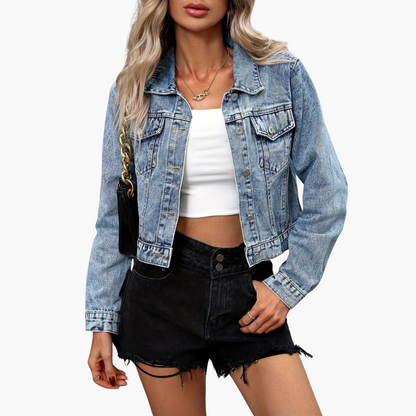 Cloelia | Women's Light Wash Cropped Denim Jacket