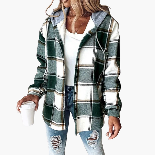 Arlene | Women's Hooded Plaid Button-Up Flannel Shacket