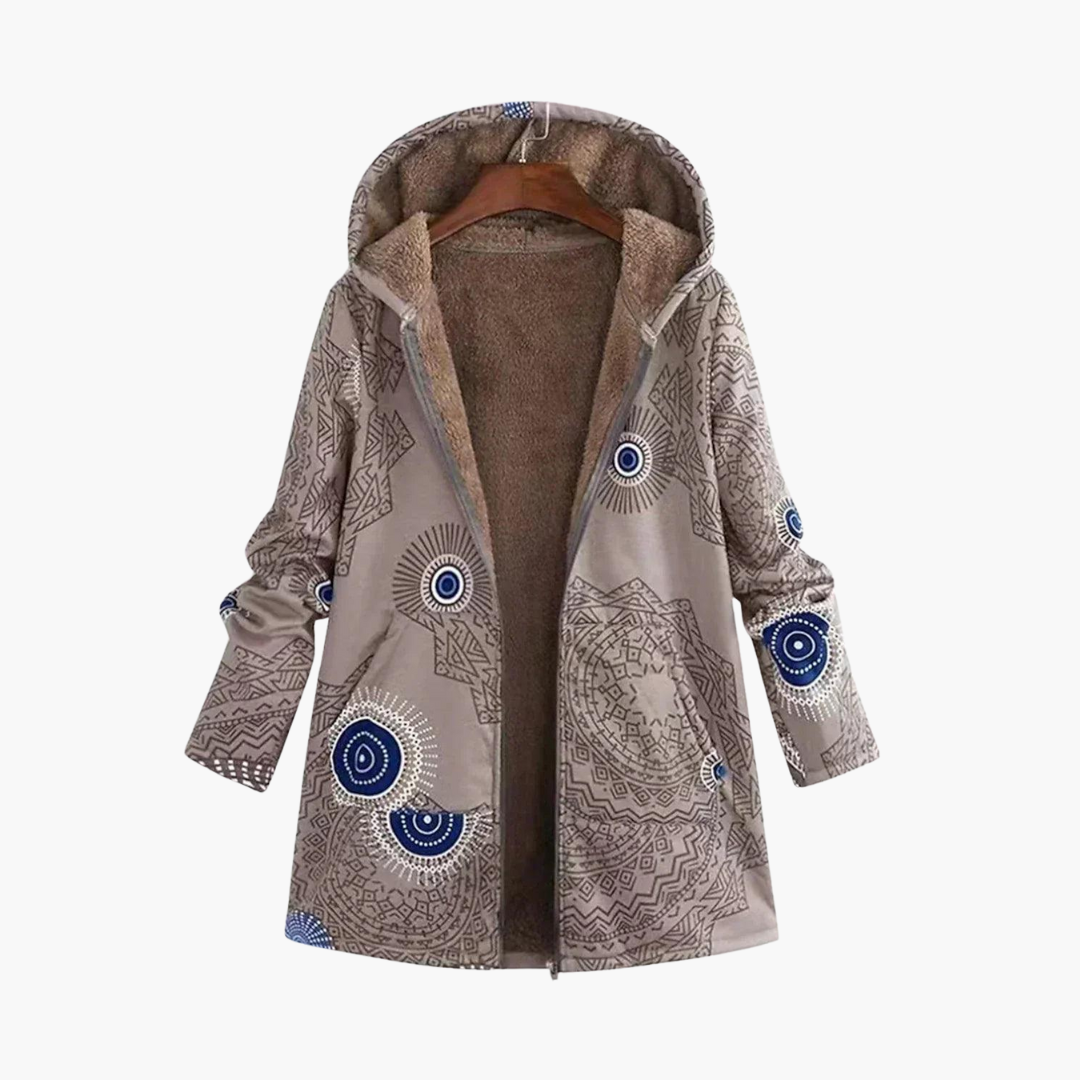 Romilda | Women's Sherpa Lined Geometric Print Hooded Parka Jacket