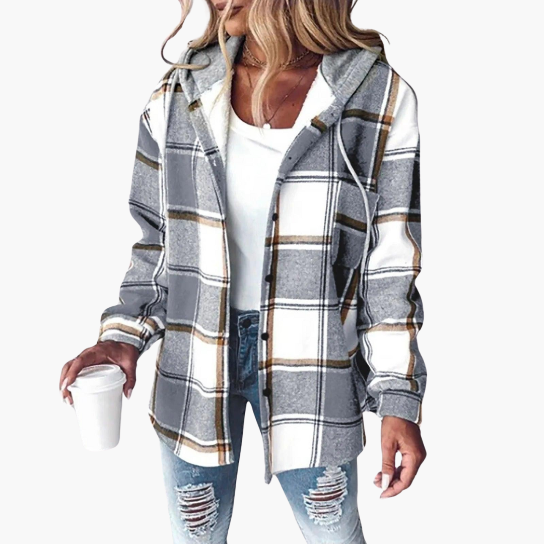 Arlene | Women's Hooded Plaid Button-Up Flannel Shacket