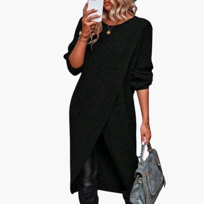 Umberlise | Women's Wrap Front Long Sleeve Knit Sweater Dress