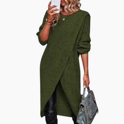Umberlise | Women's Wrap Front Long Sleeve Knit Sweater Dress