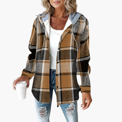 Arlene | Women's Hooded Plaid Button-Up Flannel Shacket