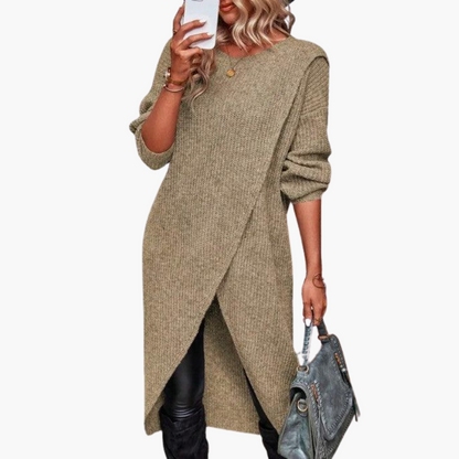 Umberlise | Women's Wrap Front Long Sleeve Knit Sweater Dress
