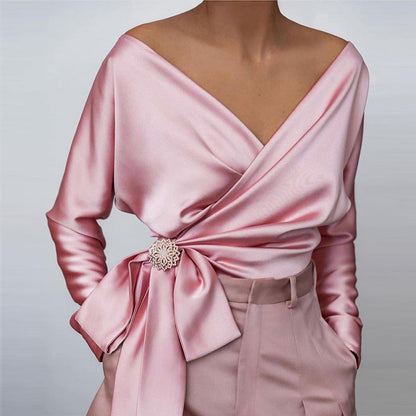 Ursula | Women's Satin Off-Shoulder Wrap Blouse