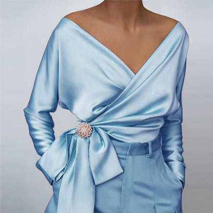 Ursula | Women's Satin Off-Shoulder Wrap Blouse