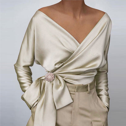 Ursula | Women's Satin Off-Shoulder Wrap Blouse