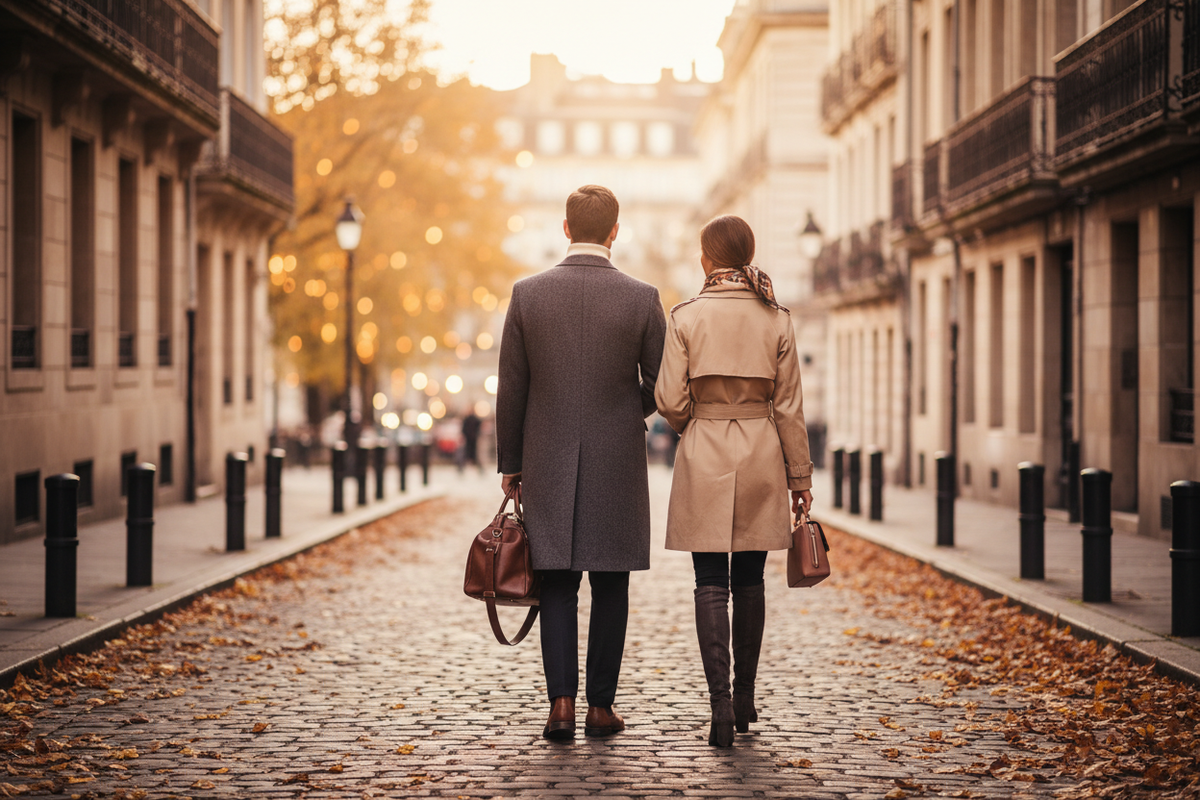 Couple From Behind City Autumn